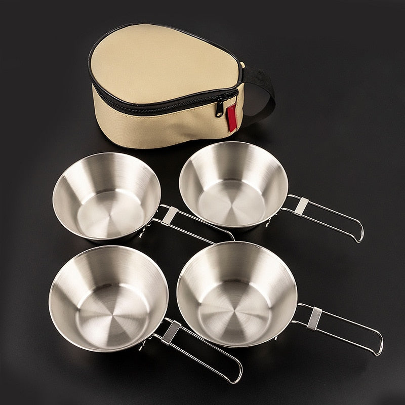 Camping Kitchen Set – Stainless Steel Bowl with 300ml Utensils Handbag